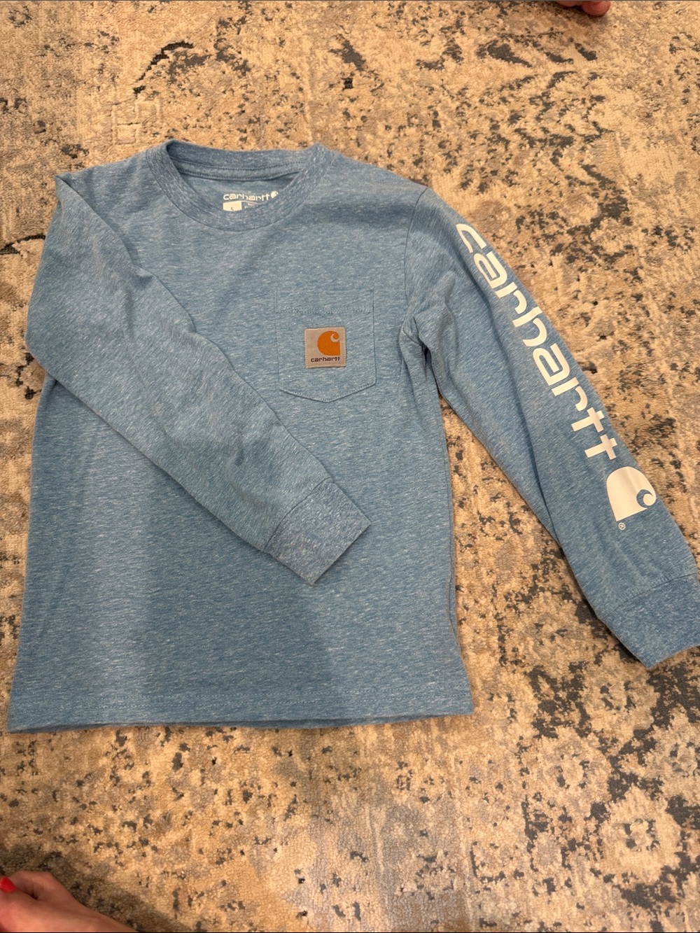 Carhartt Boys' Heather Blue Long Sleeve Pocket Tee with White Sleeve Logo